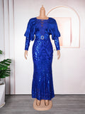 Fashion cross-border export women's clothing plus size party evening dress  african sequin intellectual elegancedress