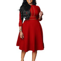 D3222 african plus size women's short sleeve stand collar fashion party swing dress three-quarter sleeve export dress