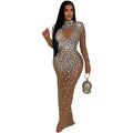 C6993 cross-border   independent station fashionfashion women's round neck hot diamond dress long skirt new
