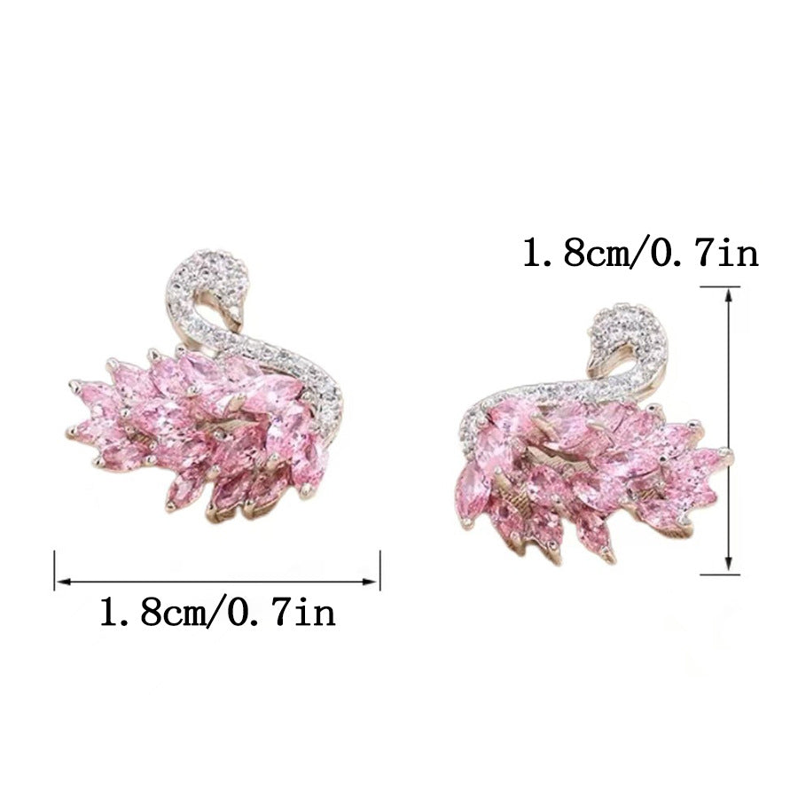 Copper alloy earrings: luxurious, exquisite, and ultra-sparkling zircon swan design. a chic and versatile statement piece for autumn and winter. hot-selling stud earrings