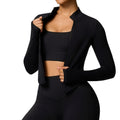 European and american style cross-border long-sleeve yoga top cardigan zipper quick-dry sports jacket stand collar slim fit outdoor fitness apparel