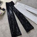 summer new arrival: flowy starry sky straight-leg pants - elastic waist, sparkling sequins, casual, loose fit, slimming wide-leg trousers