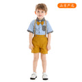 Summerexportchildren's clothingkidscontrast colorpatchwork short-sleeved suspender suit bow tie gentleman flower girl dressbaby set