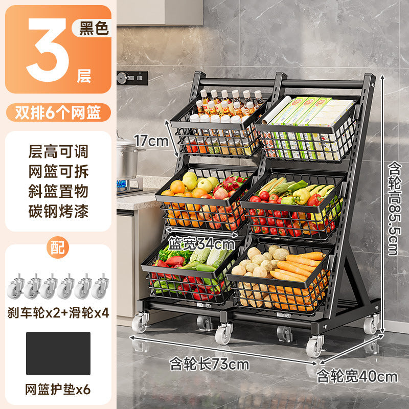 Kitchen storage rack Floor-to-ceiling multi-layer vegetable and fruit multi-functional vegetable basket Living room snack storage rack with wheels