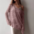 new european and american  style long-sleeve urban casual colorful hollow-out loose fit pullover sequin top for women
