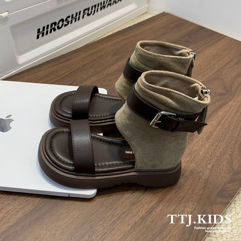 Cool and stylish girls' sandals with buckle straps, princess-style high-top sandals for kids, summer footwear for girls aged 3-7, fashionable shoes for girls