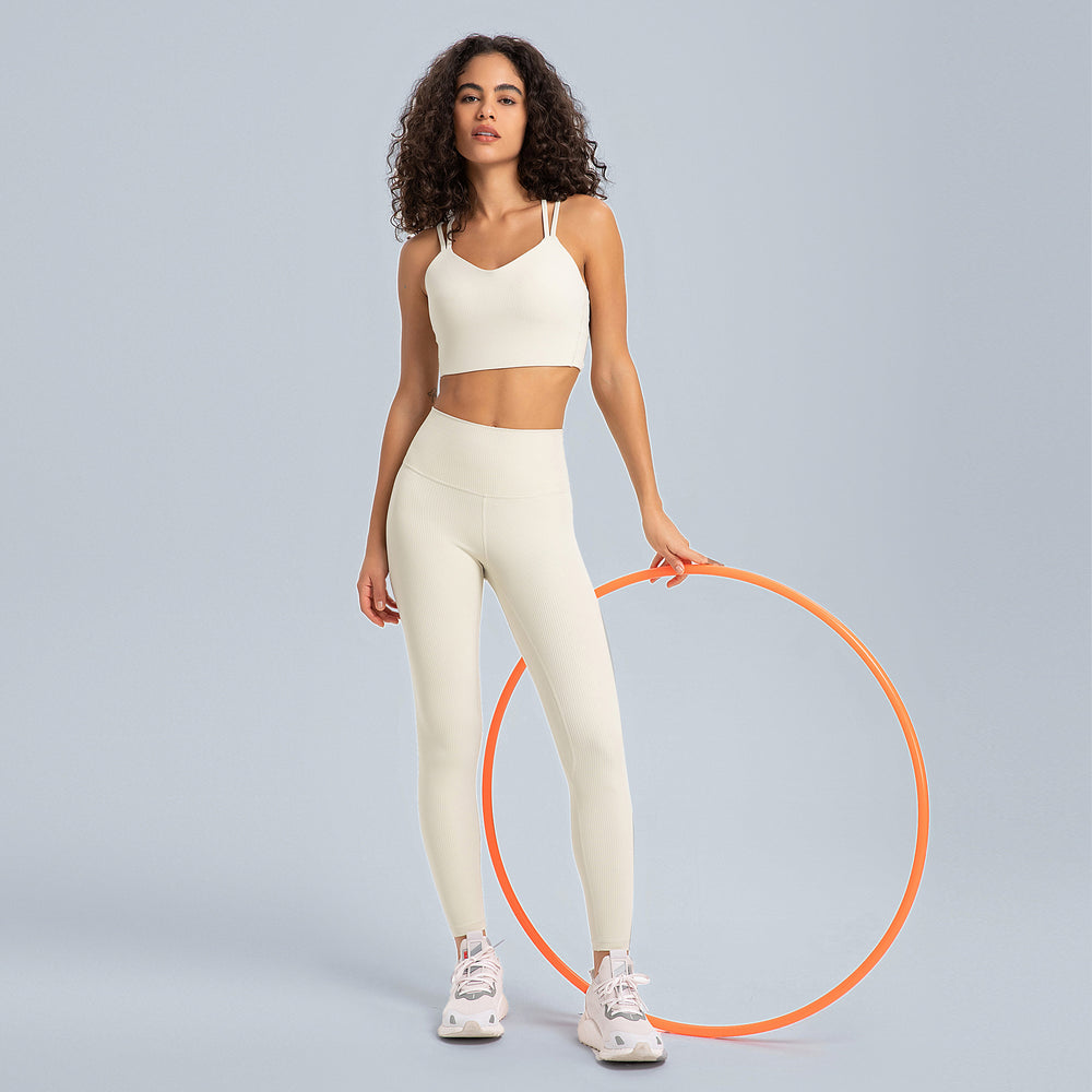 New spr ribbed fixed one-piece cup sports bra - sexy back, short style activewear for women (model dw366)
