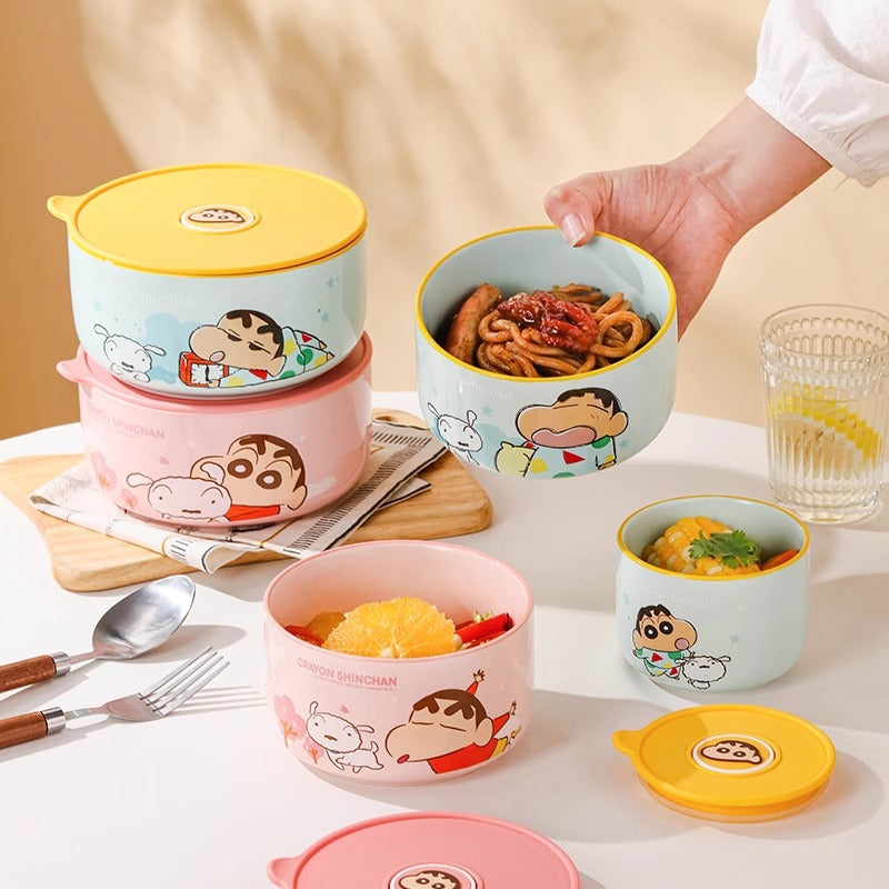 Crayon Xiaoxin Ceramic Instant Noodle Bowl Office worker bento bowl with lid Sealed bowl can enter microwave oven lunch box Rice bowl