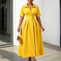 D639 european and american cross-border foreign trade  new lapel short-sleeved high waist lapel large swing mid-length foreign trade dress