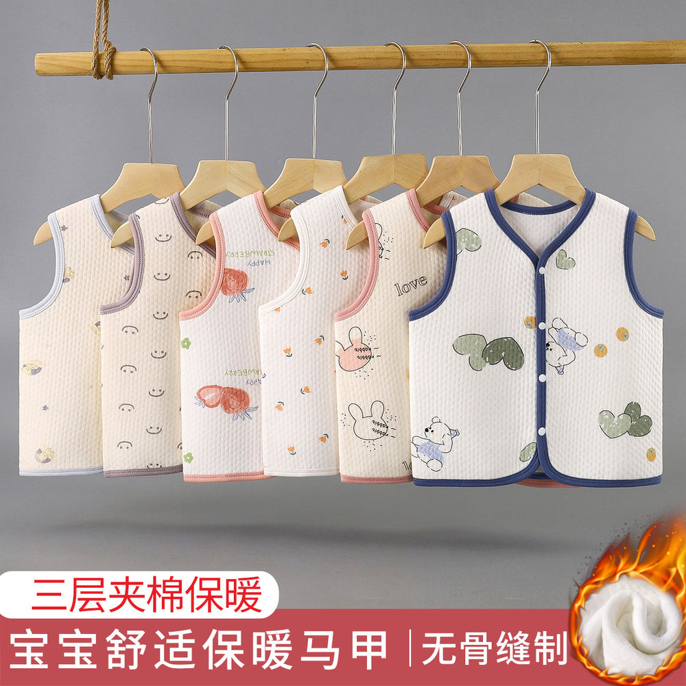 Infant sleeveless cotton vest - class a certified warm vest for babies and toddlers, unisex quilted top, outerwear, children's clothing
