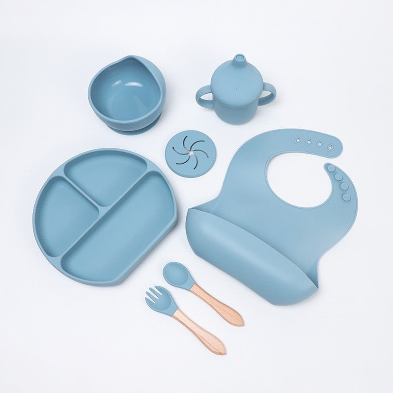 Children's tableware feeding set Baby silicone bowl Fork spoon Baby food supplement bowl Plate Food grade silicone plate