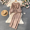 Autumn/winter french chic two-piece set: designer ruffle-trimmed lantern sleeve top + bodycon midi skirt