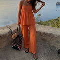 cross-border european and american women's clothing: new summer casual commute solid color camisole top and straight-leg pants fashion set