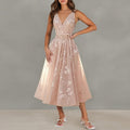 women's summer maxi dress - cross-border european & american style - elegant printed waist-tie dress