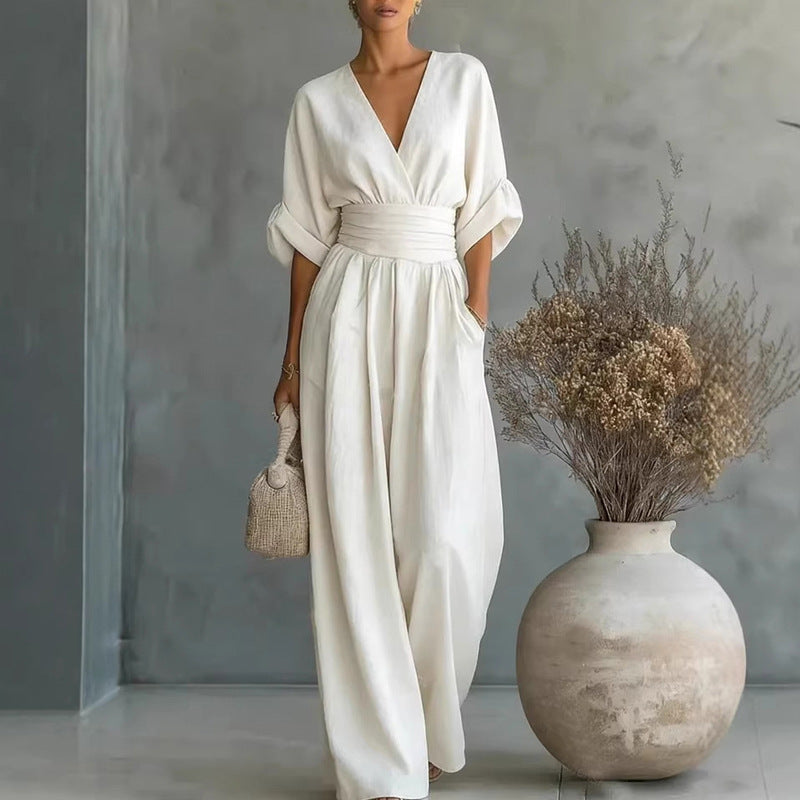 european and american cross-border women's jumpsuit: new summer collection - elegant, figure-flattering v-neck women's romper