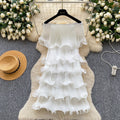 Accessible luxury dopamine ruffles cake skirt elastic women's super hot silm a-line dress classy sense vacation skirt