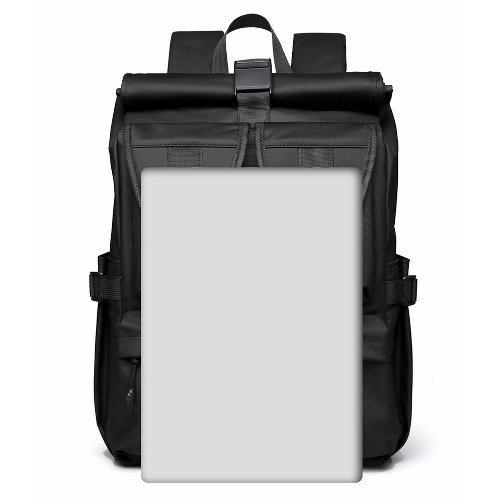 New fashion personalized backpack travel leisure waterproof leather film tooling roll mouth backpack male trend college student schoolbag