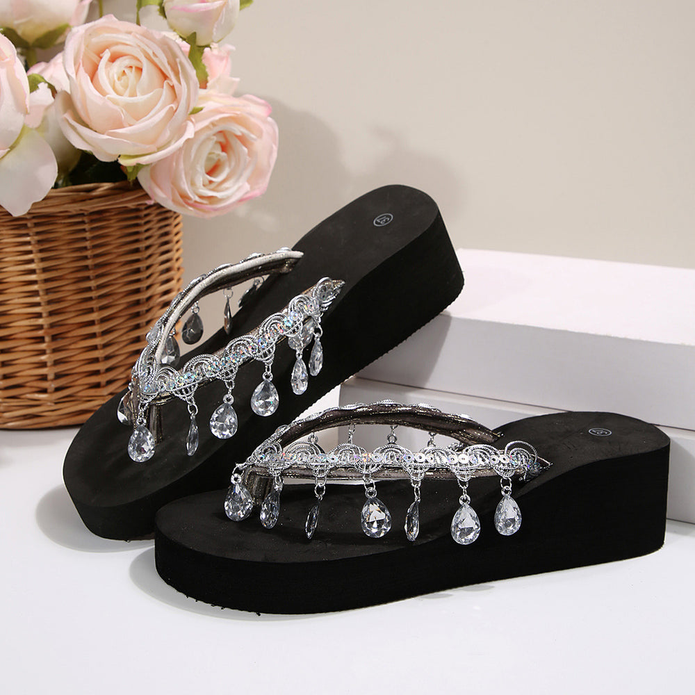 plus size colorful rhinestone tassel flip-flops dopamine girl colorful flip-flops classy beach sandals
