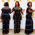 supply of luxury hot diamond beading round neck long sleeves dress gold velvet dress african fashion women's clothing