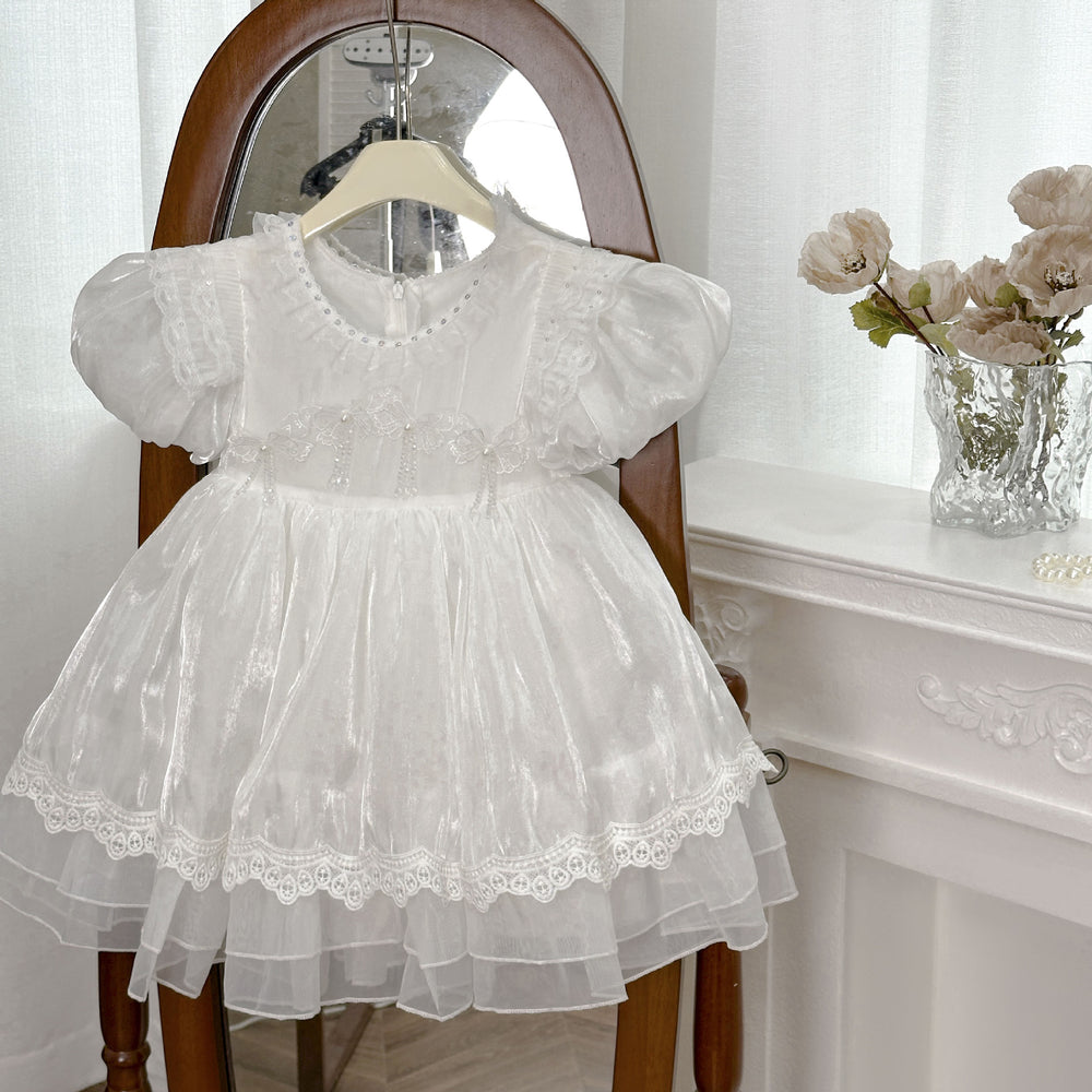 Princess dress for girls, summer , baby white dress, flower girl wedding dress, birthday first birthday tutu dress