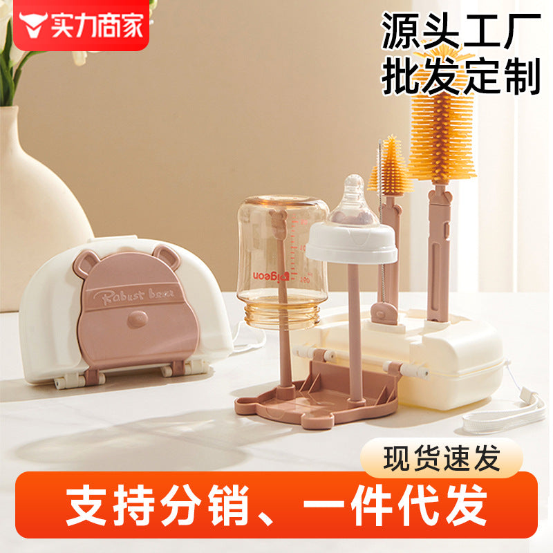 Baby bottle brush cleaning refresh newborn portable drain rack pacifier brush straw brush silicone cleaning brush suit