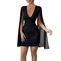 Ready-to-ship   european and american cross-border v-neck sexy wide sleeve bodycon mini dress
