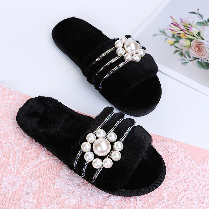 2024 new winter pearl fleece slippers - couple's warm indoor home slippers - export quality plush cotton slippers for women