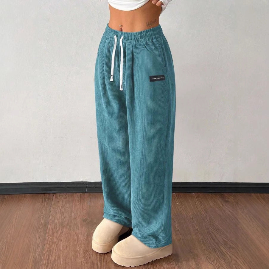 autumn/winter new arrival: women's relaxed fit drawstring solid color pocket casual pants - perfect for cross-border e-commerce on  (us & europe)