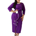 D612 european and american plus size elegant round neck 3d floral fashion ruffle hem bodycon dress - export quality