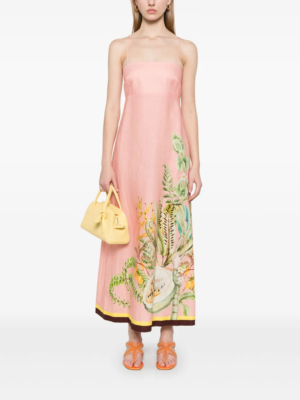 cross-border  women's new elegant high-waisted cotton linen printed camisole casual fashion dress