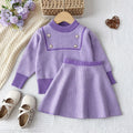 Autumn/winter new korean style girls' sweater set - little girl's simple plaid long-sleeve knit top and skirt two-piece outfit