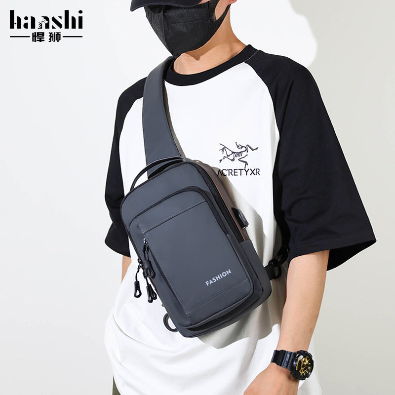 Fashion Men's Locomotive Crossbody Bag Premium Casual Women's Breast Bag Tide Travel Waterproof Shoulder Bag Commuter Chest Bag