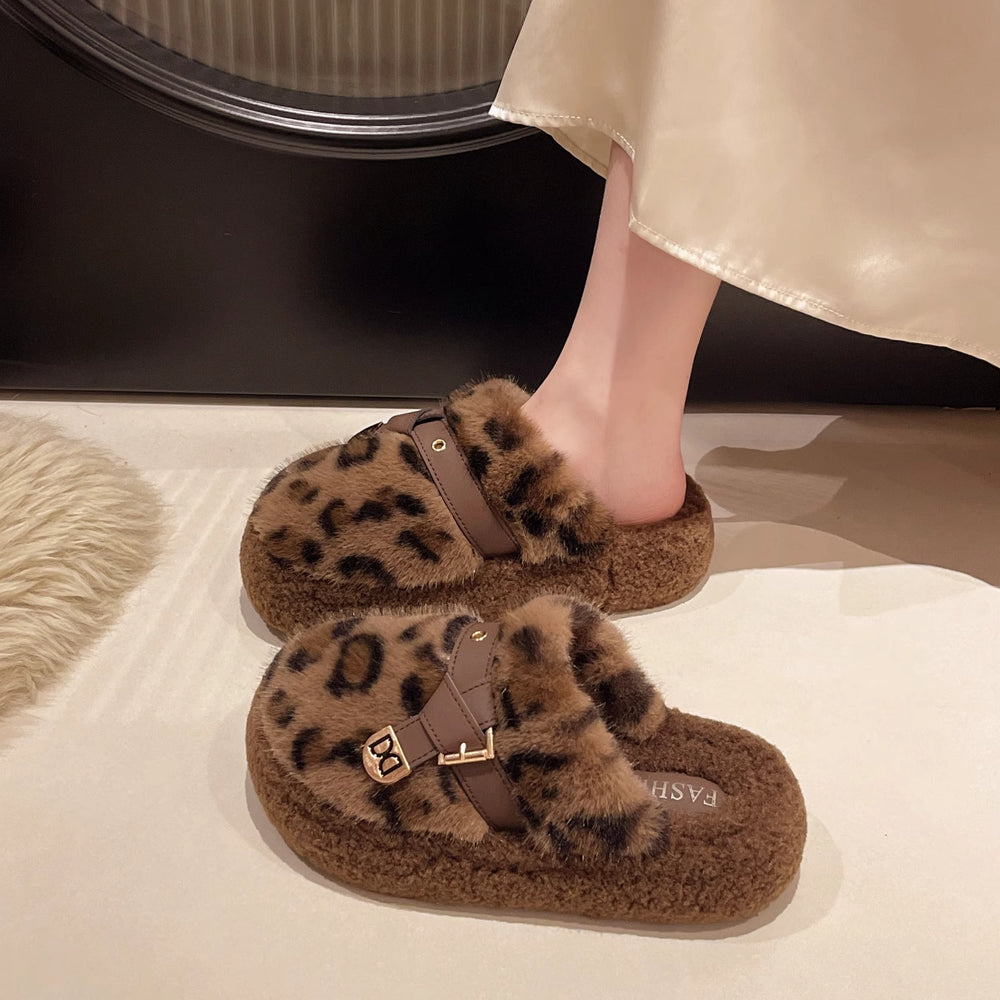Everyday leopard print fuzzy slippers - winter's hottest trend! stylish round-toe leopard print cotton slippers, chic and non-slip