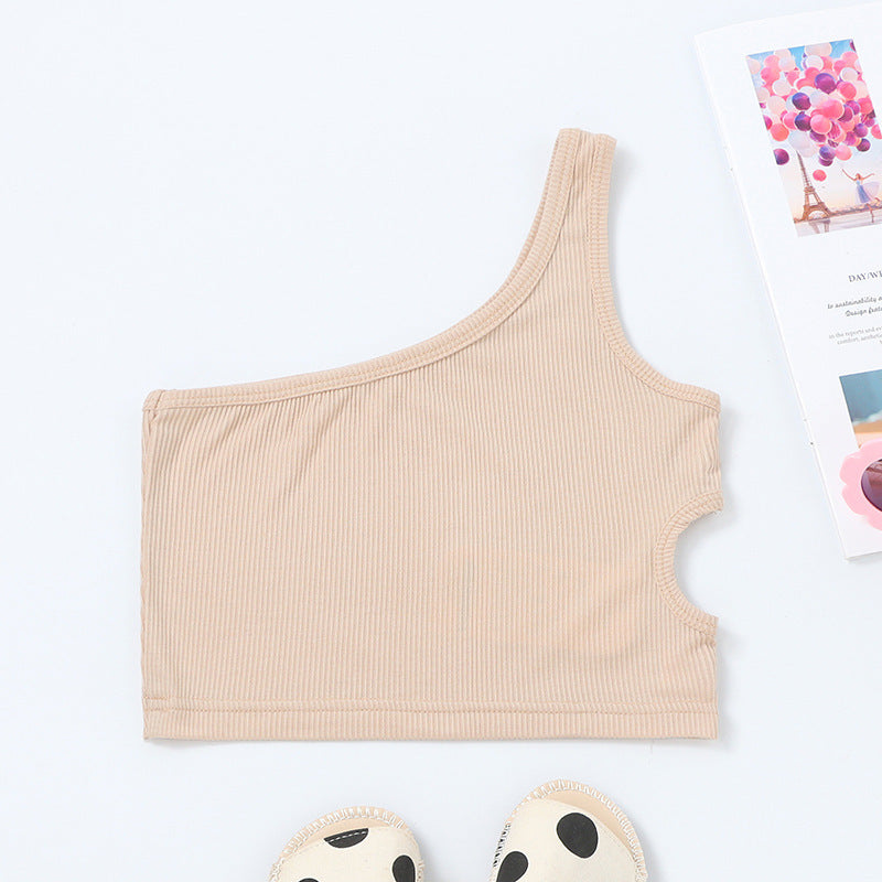 Infant and toddler vest children's clothing summer one-shoulder same-side waist hole girl's halter top cotton fashionfashion style