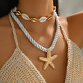 Gold necklace wholesale european and american exaggerated beach style alloy accessories handmade shell starfish necklace jewelry women's clavicle chain