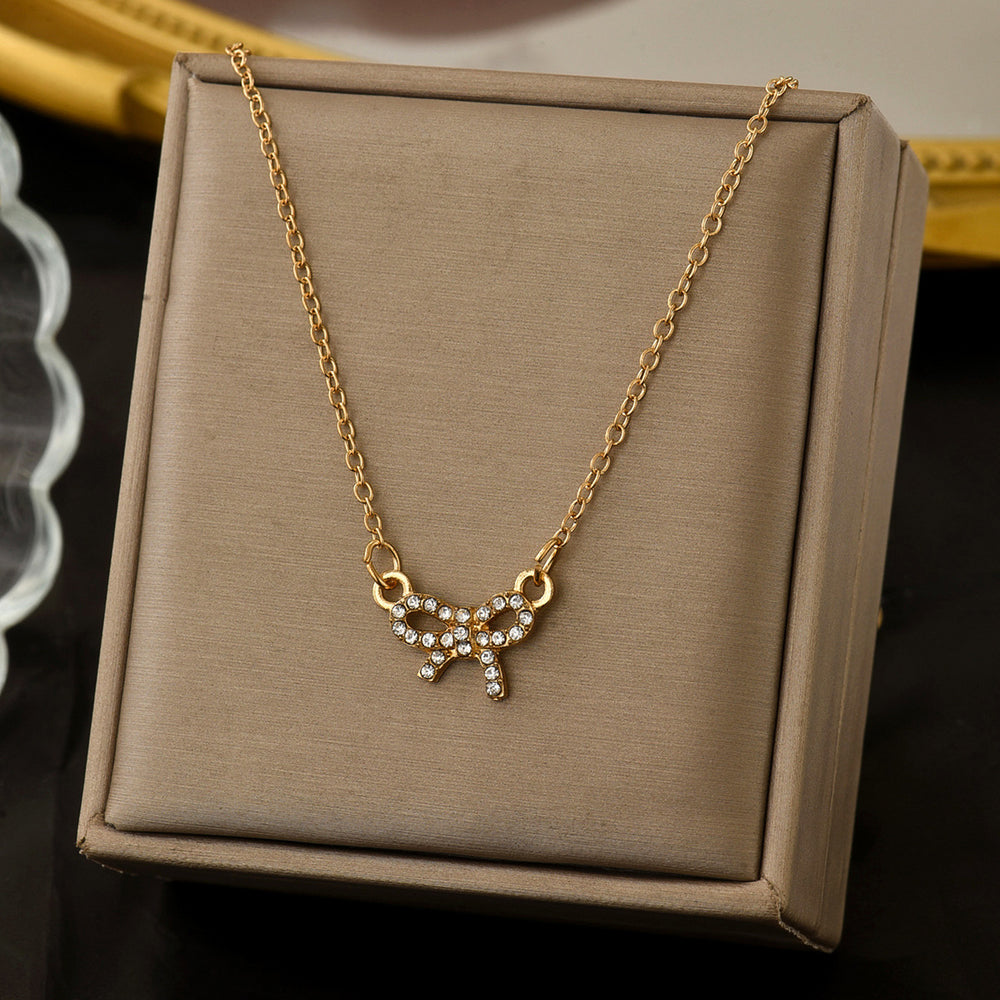 Bow necklace for women wholesale european and american accessible luxury high-end diamond-encrusted versatile fashion clavicle chain personalized bracelet set