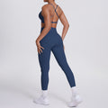New arrival cross-border fashion double-sided nylon beautiful back tight cross sports yoga suit running fitness two-piece set