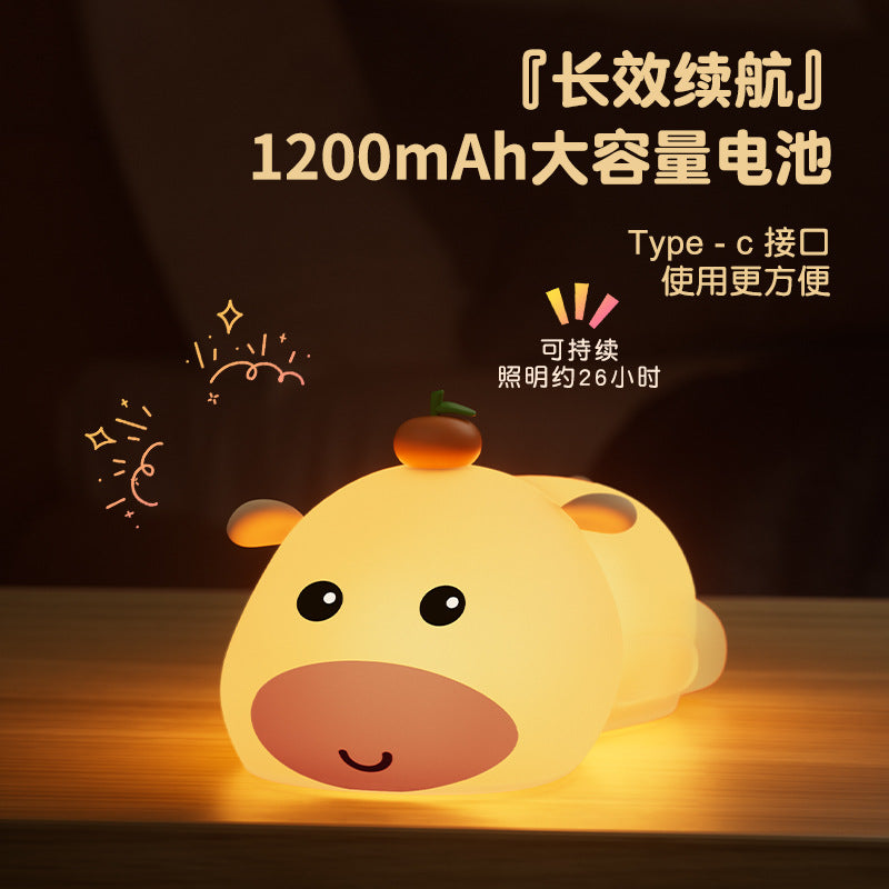 new capybara night light - creative cartoon silicone pat light for bedroom bedside, kids' sleep companion night light