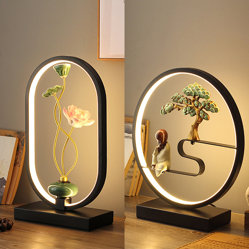 New chinoiserie table lamp bedroom bedside lamp zen ornaments wedding girl lotus creative gift home remote control lotus