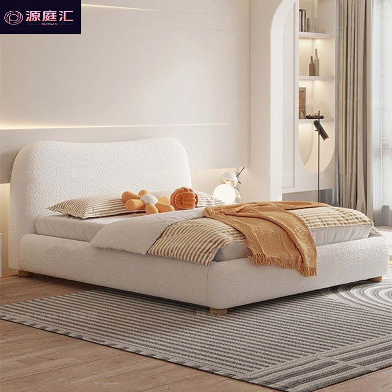 Cashmere fabric bed accessible luxury master bedroom double bed small apartment modern casual princess bed scandinavian style grids soft bed