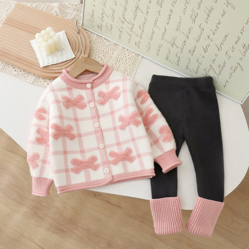 Girls' sweater and leggings set -  autumn/winter new collection - baby girl crewneck sweater and sharkskin leggings set