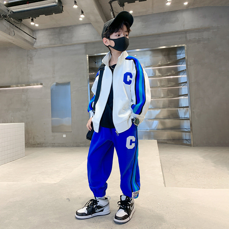Boys' fall outfit set  new style, mid-to-large children's spring/autumn tracksuit, stylish kids' spring fashion clothing wholesale