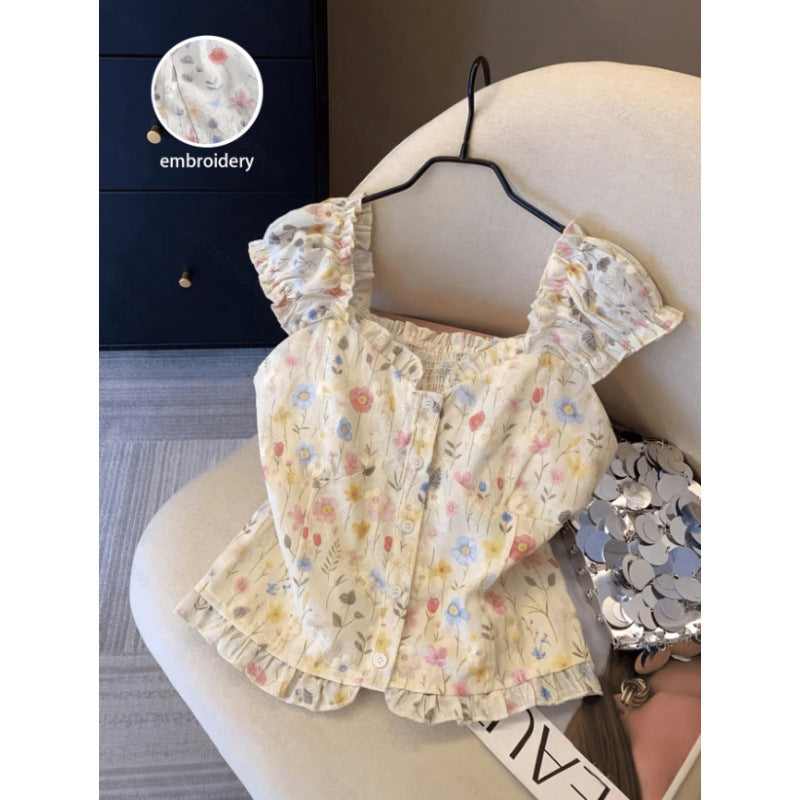 Women's new summer french chic embroidered blouse - perfect for dates, office, and everyday wear