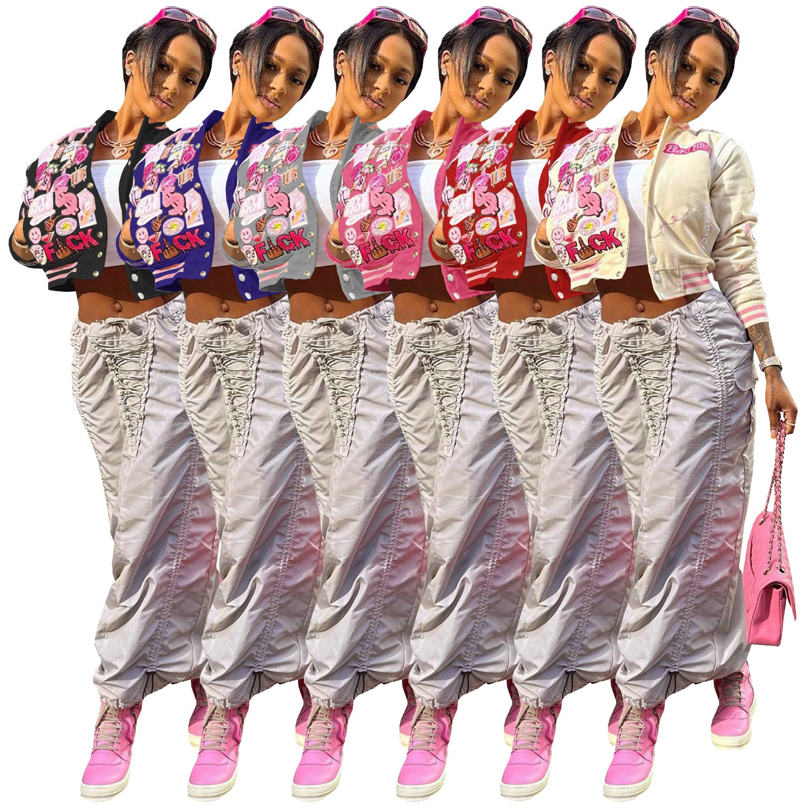 HR23012 European and American women's clothing,  supply, fashion printed baseball jacket