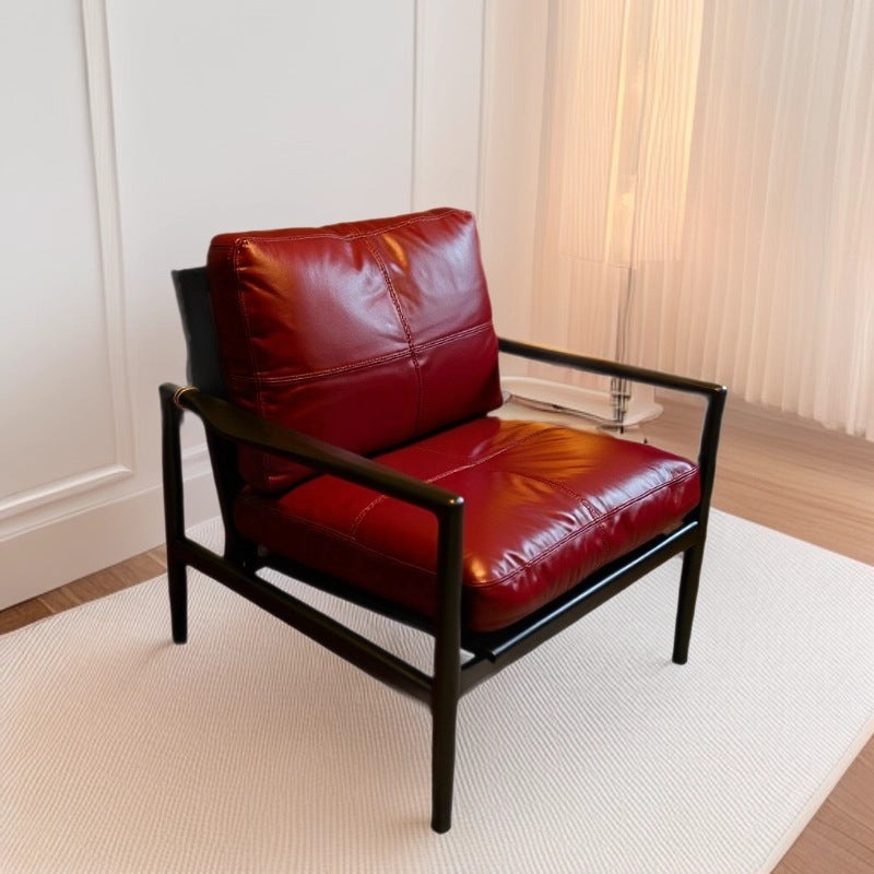 Solid wood sofa chair for home living room restaurant casual chair single armchair balcony lazy sofa hank chair leather
