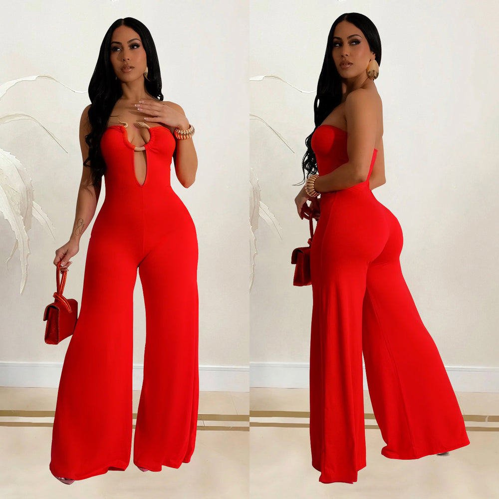C6941 cross-border   independent station fashion women's solid color fashion pants jumpsuit women