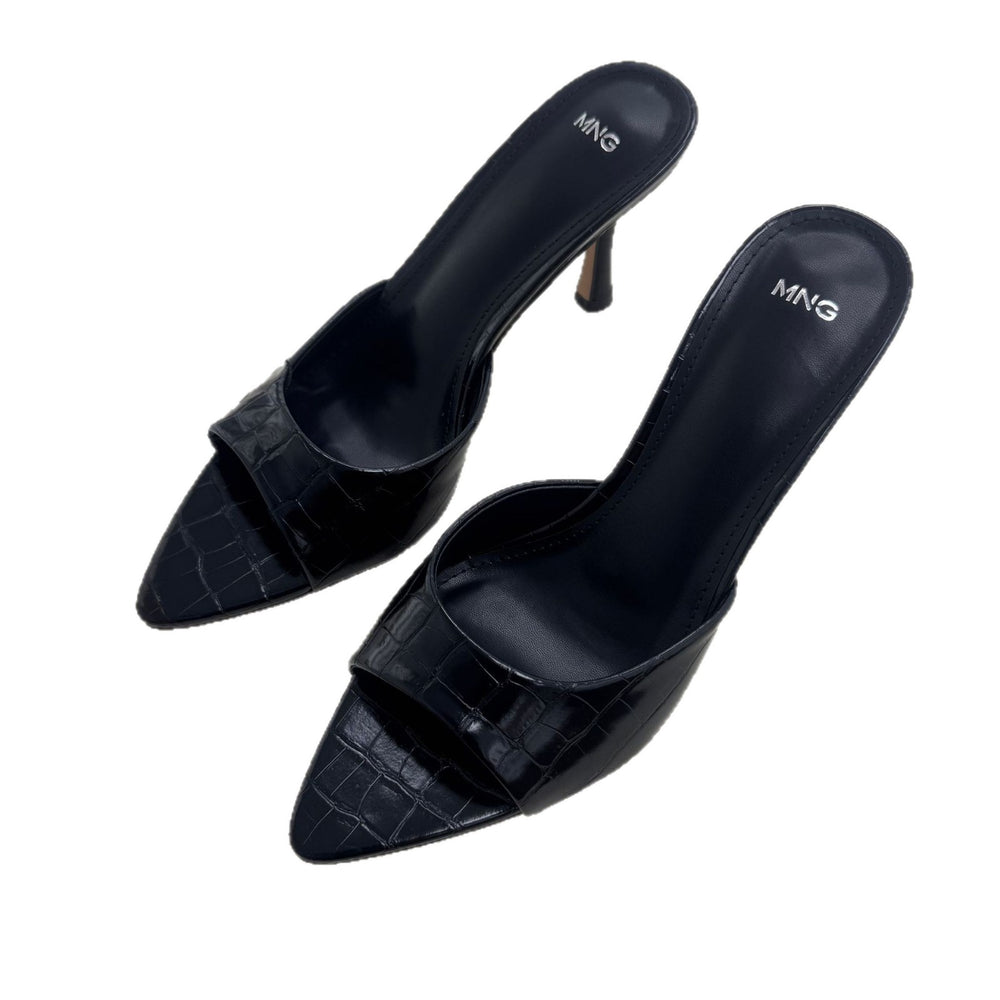 Mng2026 summer new women's shoes black suede mules high heel sandals women's stiletto heel slides