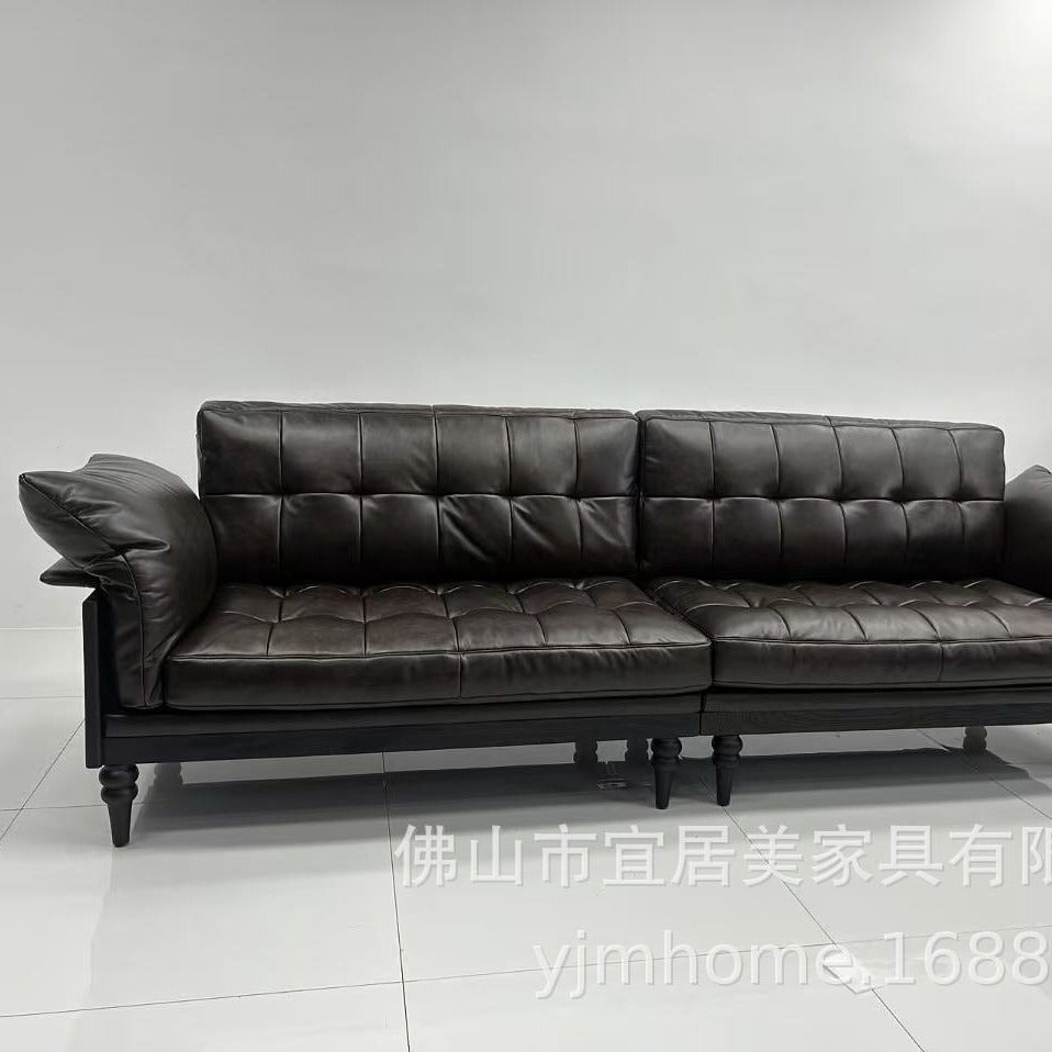 American genuine leather sofa, mid-century modern style, small apartment living room, new high-end solid wood french vintage kenney sofa for home use