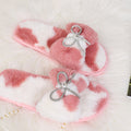 Women's winter cotton slippers with rhinestone detail, fuzzy indoor slippers with bow, home autumn and winter plush warm slippers for women