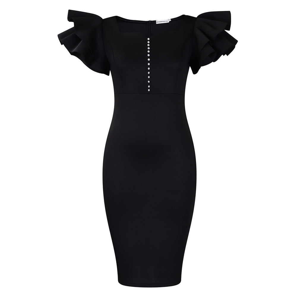 D575 cross-border independent station fashion summer women's beaded ruffle sleeve bodycon party dress african dress